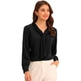 thumbnail image 1 of Blusa Allegra K Oficina Mujer Plisada Cuello Lazo Manga Larga Negro XL, 1 of 5