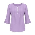 thumbnail image 4 of Scyoekwg Womens Tops V-Neck Button Flared Sleeve Tunic Tops Fall Clothes Fashion Dressy Casual Blouses Vintage Long Sleeve Tops Solid Color Loose Pullover(Purple,XXL), 4 of 4