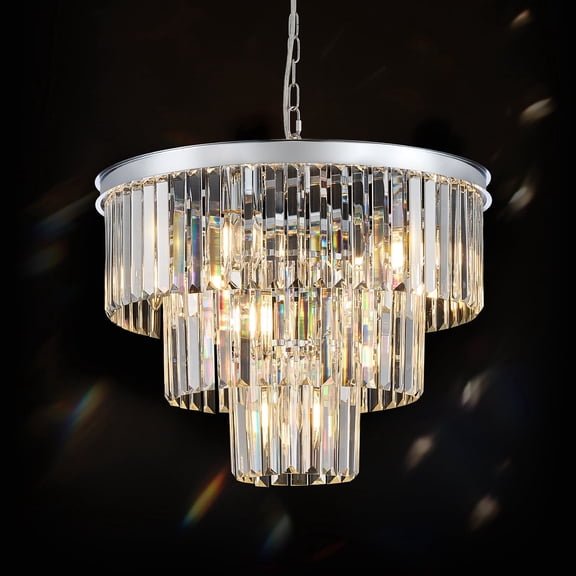 20" Modern Crystal Chandeliers, Chrome Round Chandeliers for Dining Room 3 Tiers 7 Lights Luxury K9 Crystal Ceiling Pendant Light Fixture for Foyer Bedroom Closet