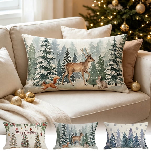 AYktou 20×12 Inch Christmas Pillow Covers, Soft Breathable Rectangular Throw Pillow Cases, Xmas Sofa Cushion Cover Holiday Winter Pillowcase for Bedroom Office Indoor Home Christmas Decor