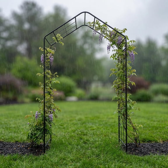 Large Black Metal Garden Arch Trellis - 94.5" Tall Outdoor Climbing Plant Support, Rustproof Rose Arch & Garden Arbor