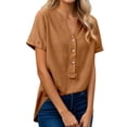 thumbnail image 2 of T Shirts for Women 2026 Summer Linen Lightweight Short Sleeve V Neck Loose Business Casual Office Work Tshirt Blouse, 2 of 6