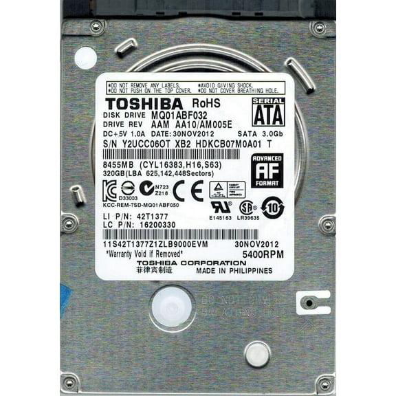 Toshiba MQ01ABF032 AAM AA10/AM005E 320GB HDKCB07M0A01
