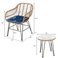 thumbnail image 2 of Patiojoy 3PCS Patio Rattan Furniture Set with Round Tempered Glass Top Table & 2 Rattan Armchairs Navy Cushions, 2 of 9