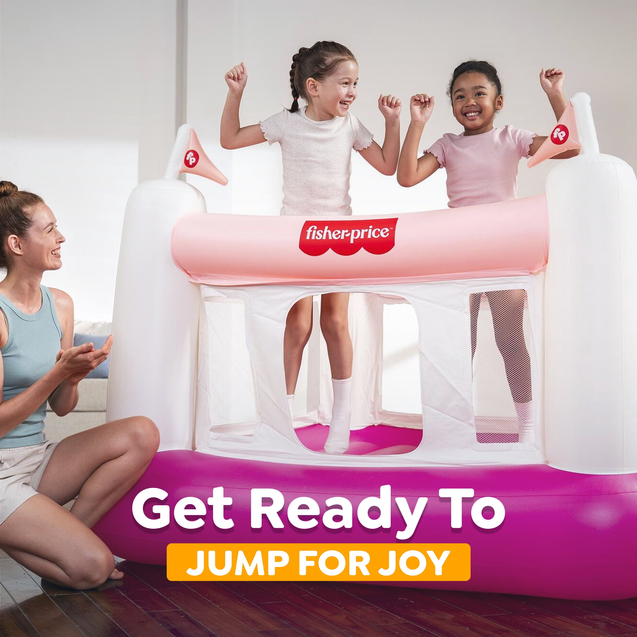 Fisher-Price Pink Bouncesational Indoor Inflatable Bouncer with Built-In Pump