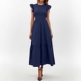 thumbnail image 3 of Vestido largo con mangas con volantes y pliegues para mujer - Extralargo informal con bolsillos, 3 of 8