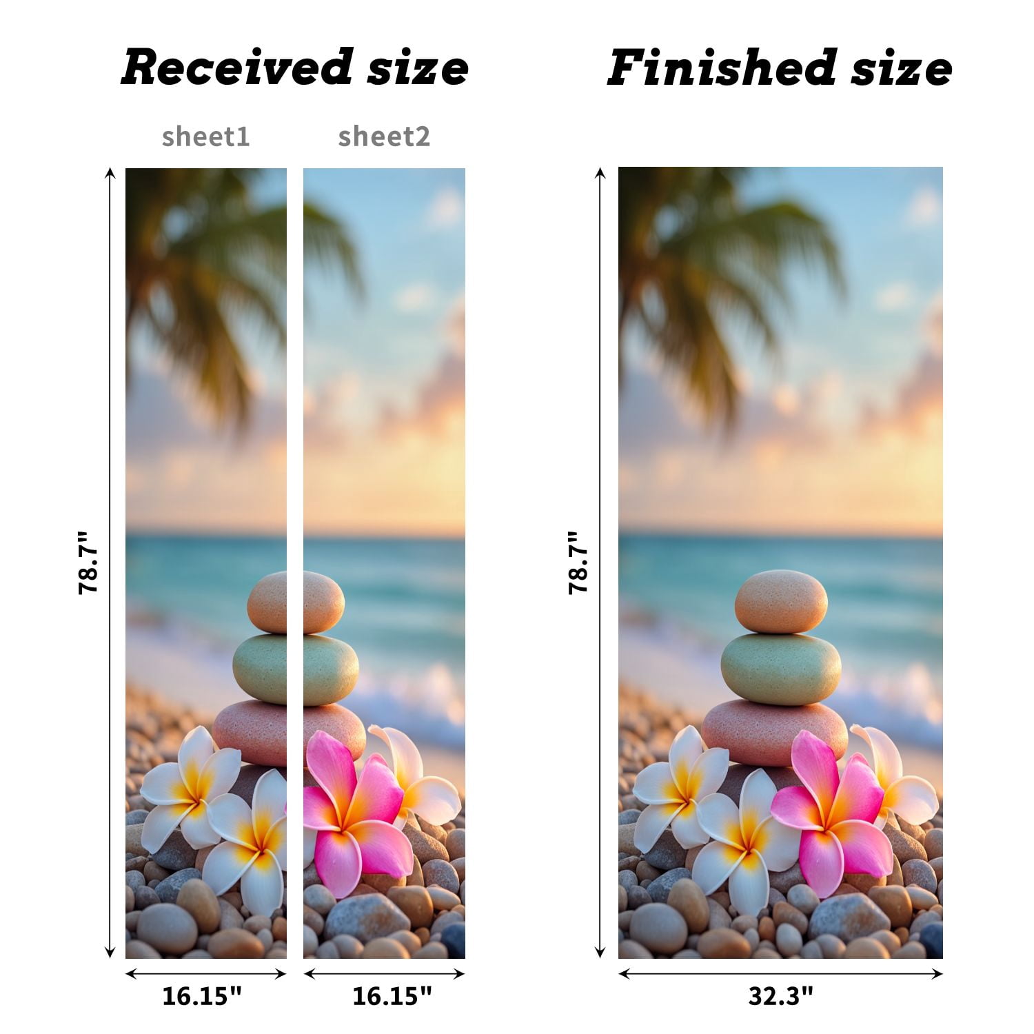 Self Adhesive Vinyl Refrigerator Wrap Set Zen Stones Plumeria Flowers Tropical Beach Sunset Spiritual Door Mural Removable Fridge Sticker Peel and Stick&nbsp;Full Door Cover Decal Kitchen Bar Decor