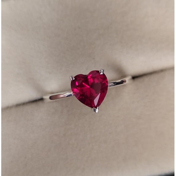 8 mm Natural Ruby Ring, Heart Cut Ruby Ring Sterling Silver Promise Ring, Red Gemstone Ring, Handmade Ring