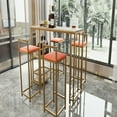 thumbnail image 4 of Yardi Yarda Bar Table and Chairs 5-Piece Set, Bar Table with Storage Function and Gold Frame, Bar Chair with Brown Tabletop and Blue Cushion, Orange, 4 of 19