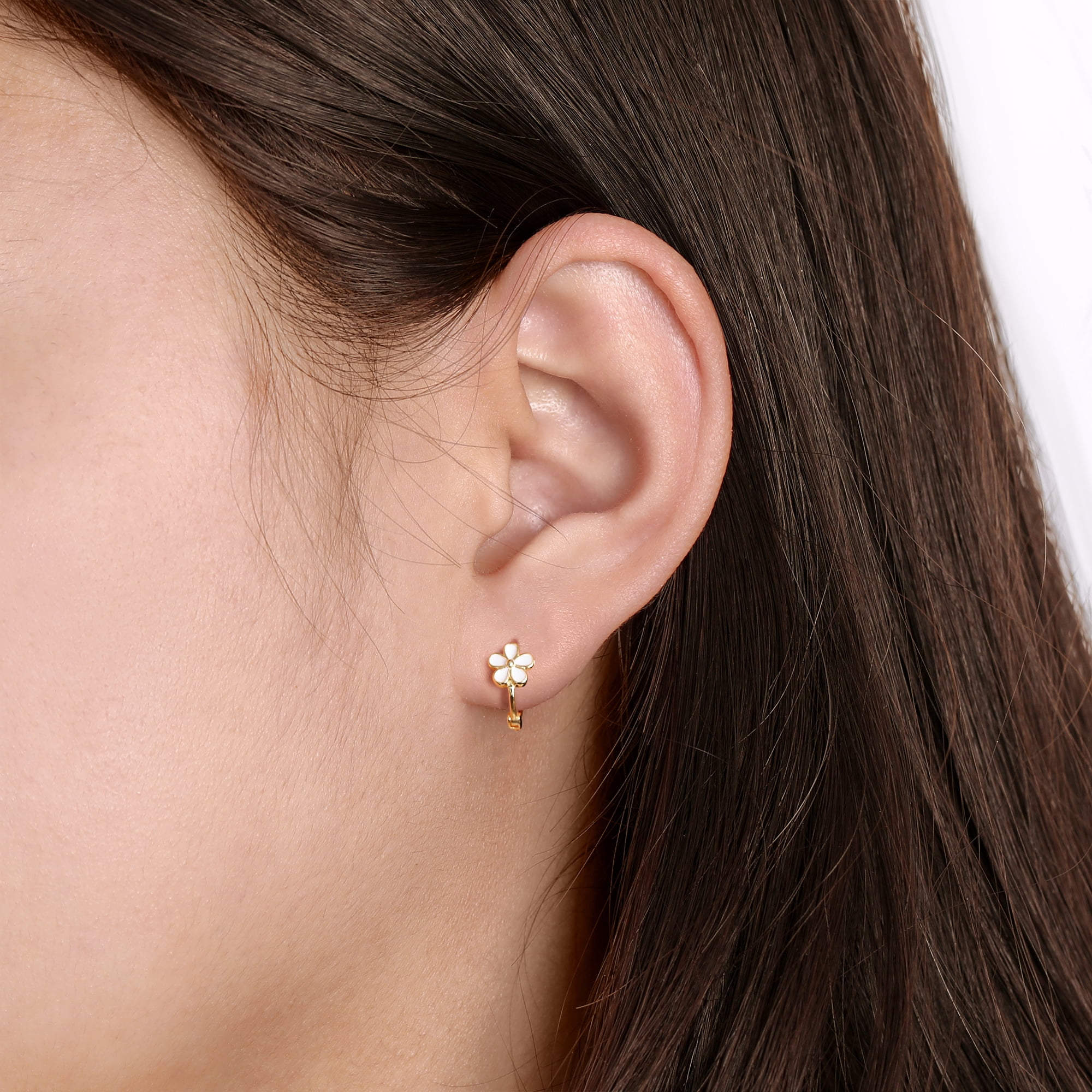 RYSKYJEWELRY Flower Huggie Gold Earrings, 925 Sterling Gold, All Ages
