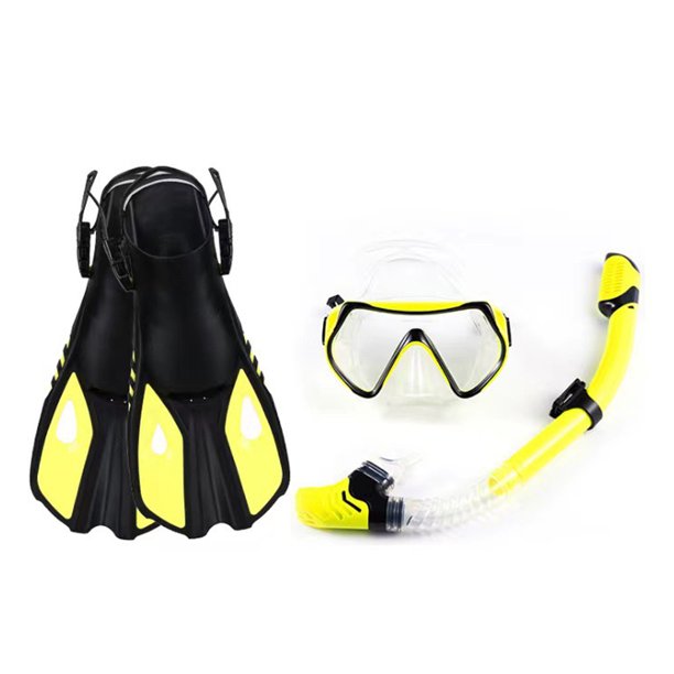 Equipo de buceo Gafas de buceo Máscara de buceo transparente de tres ventanas con snorkel completamente seco y aletas ajustables para hombres y mujeres Equipo de buceo