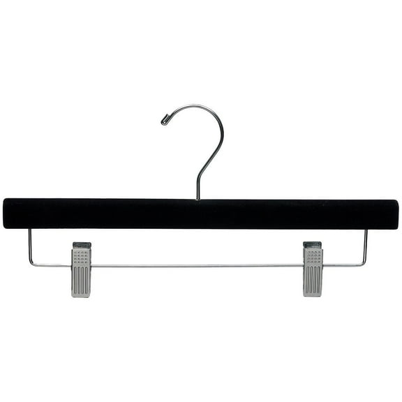 The Great American Hanger Company Black Velvet Wooden Pant Hanger with Adjustable Cushion Clips, Flocked Bottom Hangers with Chrome Swivel Hook box of