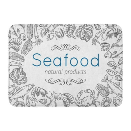 - GODPOK Seafood with Mussel Fish Salmon Shrimp Lobster Squid Octopus Scallop Craps Mollusk Oyster Alfonsino Rug Doormat Bath Mat 23.6x15.7 inch