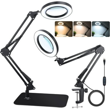 Enroslu Upgraded 2-in-1 Magnifying Glass with Light and Stand, 10X LED Magnifying Lamp with Clamp and Base, Desk Lamp with 3 Colour Modes, 10 Continuously Dimmable for Closework, Jewellery, Reading