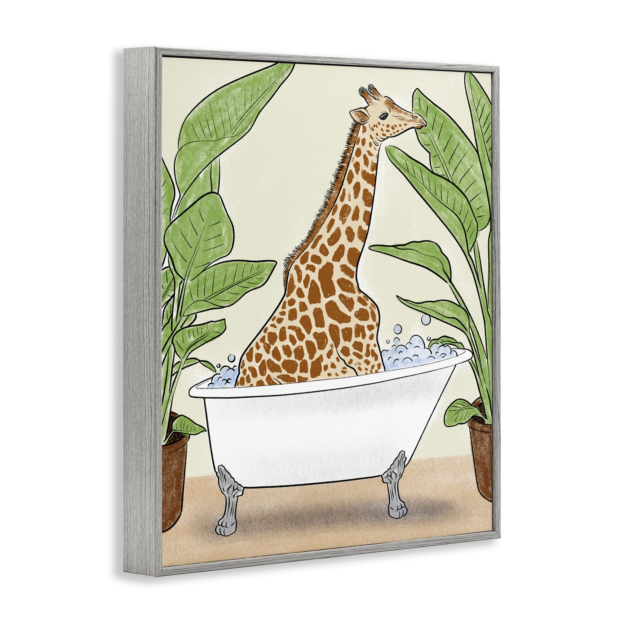 Stupell Industries Bathing Giraffe & Plants Gray Framed Giclee Art, design by Marcus Prime