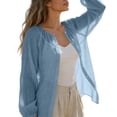 thumbnail image 5 of Womens Summer Tops JIANLAI Solid Color Balloon Sleeve Retro Vacation Style Cotton And Linen Shirt Women's Shirt Retro Vacation Style (S-2XL) Sky Blue, 5 of 6