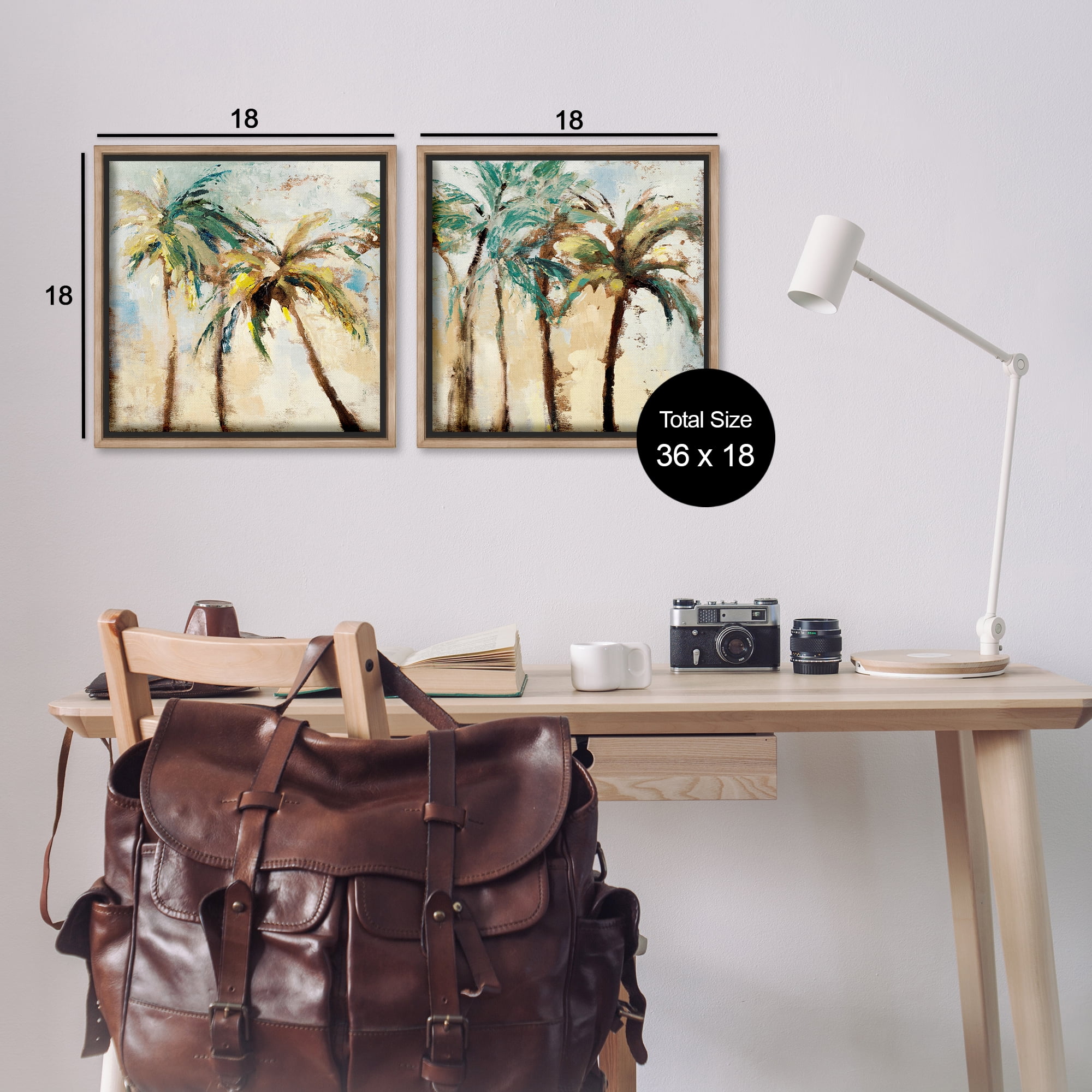 Stupell Industries Abstract Palm Trees Abstract Painting Brown Floater Framed Canvas Art Print Wall Art, 18 x 18, Set of 2