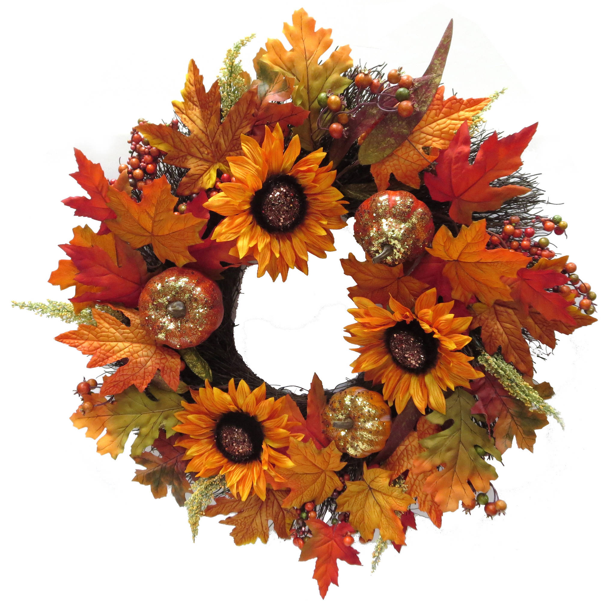 24" Harvest Wreath With Sunflowers & Pumpkins Fall Decoration Fall