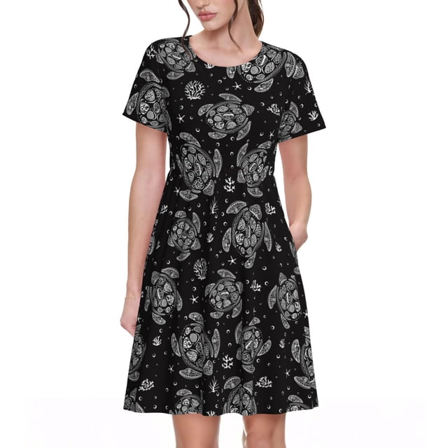 Balery Turtle Vestidos sueltos de manga corta para mujer, vestidos de verano 2025, vestidos casuales de corte A con vuelo.