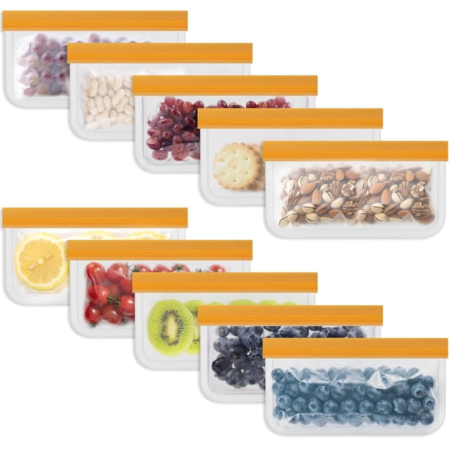 WQLPP-sacs de Rangement Alimentaires Réutilisables - Lot de 10 Sacs de Congélation pour Collations - Sacs de Conservation Extra Épais, Sac en Silicone Étanche pour Préparation de Repas, Organisation de Cuisine