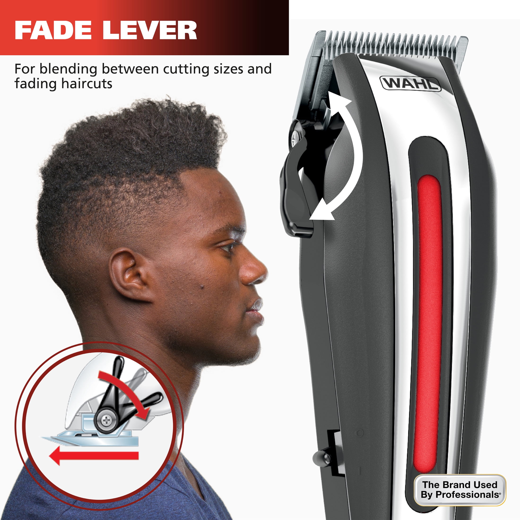 Wahl Fade Pro Corded Hair Clipper Kit, Men or Women, 17pc, Black