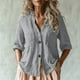 thumbnail image 2 of Vestidos Casuales Para Mujer, Blusas De Mujer De Moda Blusa tipo túnica de verano para mujer, con cuello en V, mangas 3/4 y botones sueltos de imitación de lino, 2 of 6