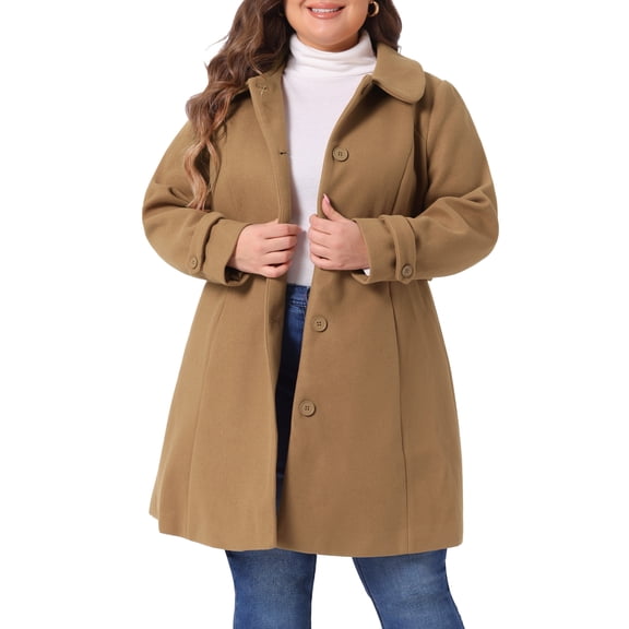 DARING DIVA Women's Plus Size Peter Pan Collar Single Breasted Trench Coat 3X Camel