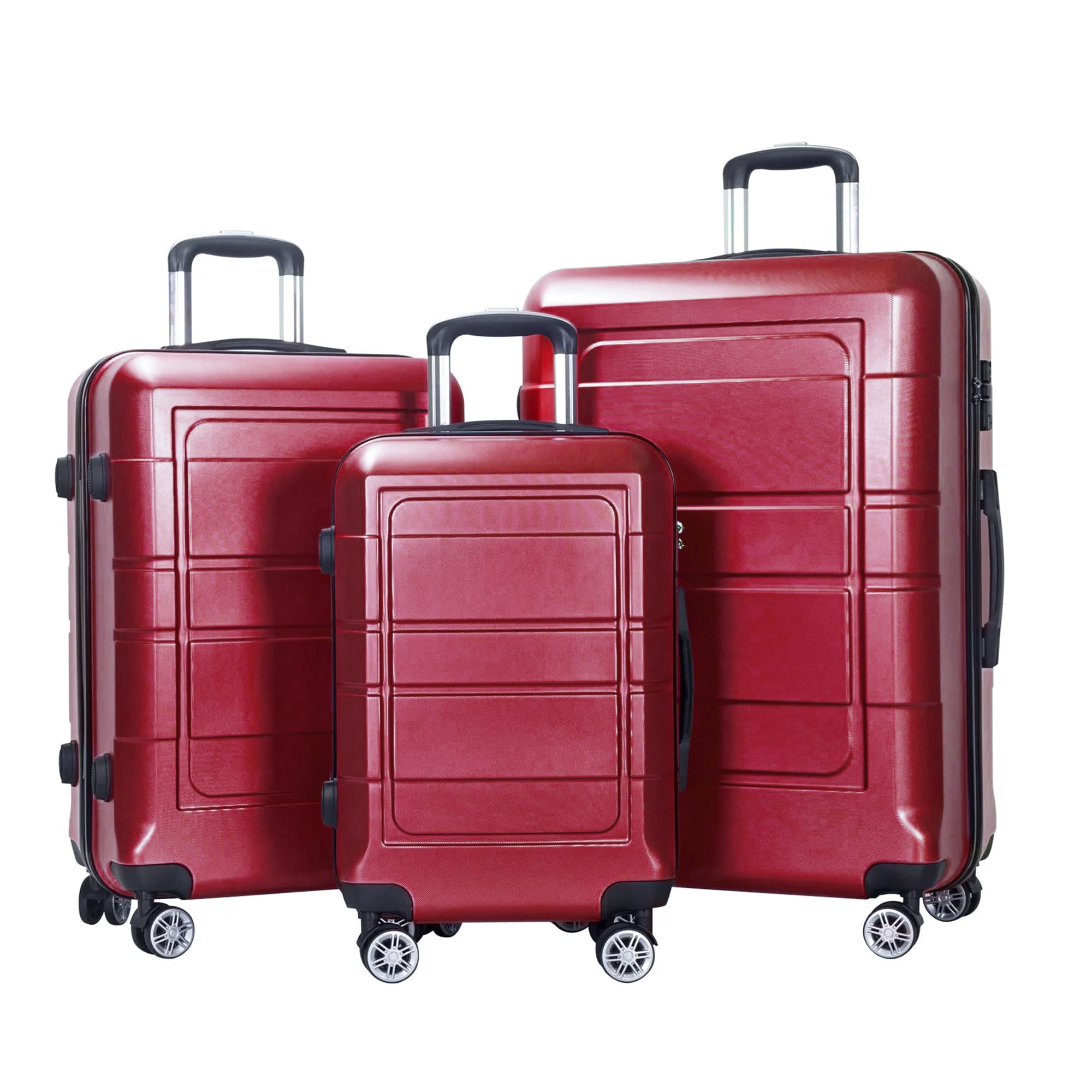 AEDILYS 3 Piece Luggage Sets, ABS Hardside Suitcase Set, TSA Lock, Red