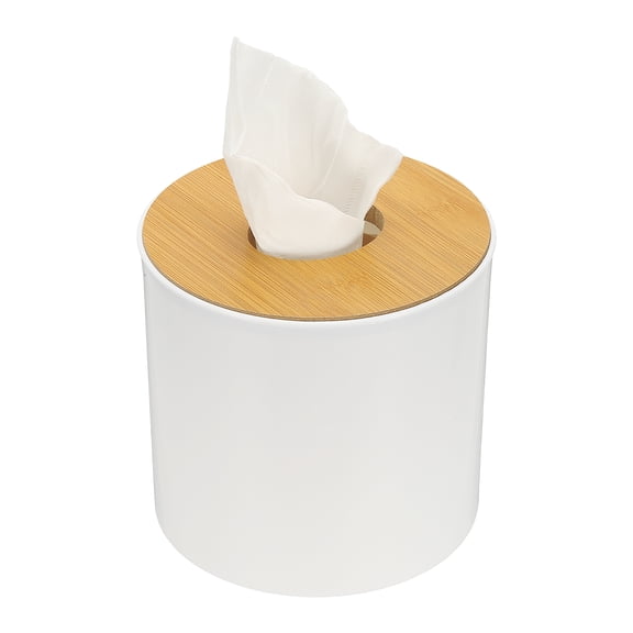 Tissue Box Cover with Lid Round Tissue Box Holder Toilet Paper Dispenser for Home Office, White