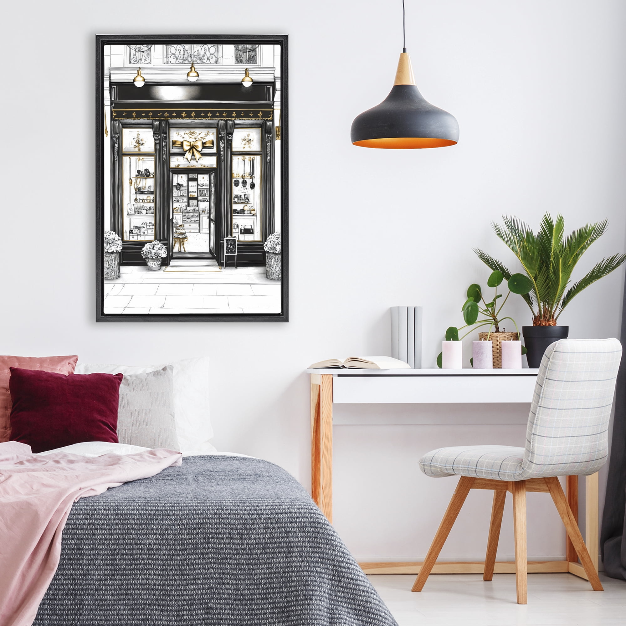 Stupell Industries Glam Paris Shop Facade Black Framed Floater Canvas Wall Art, design by Petal Prints Design