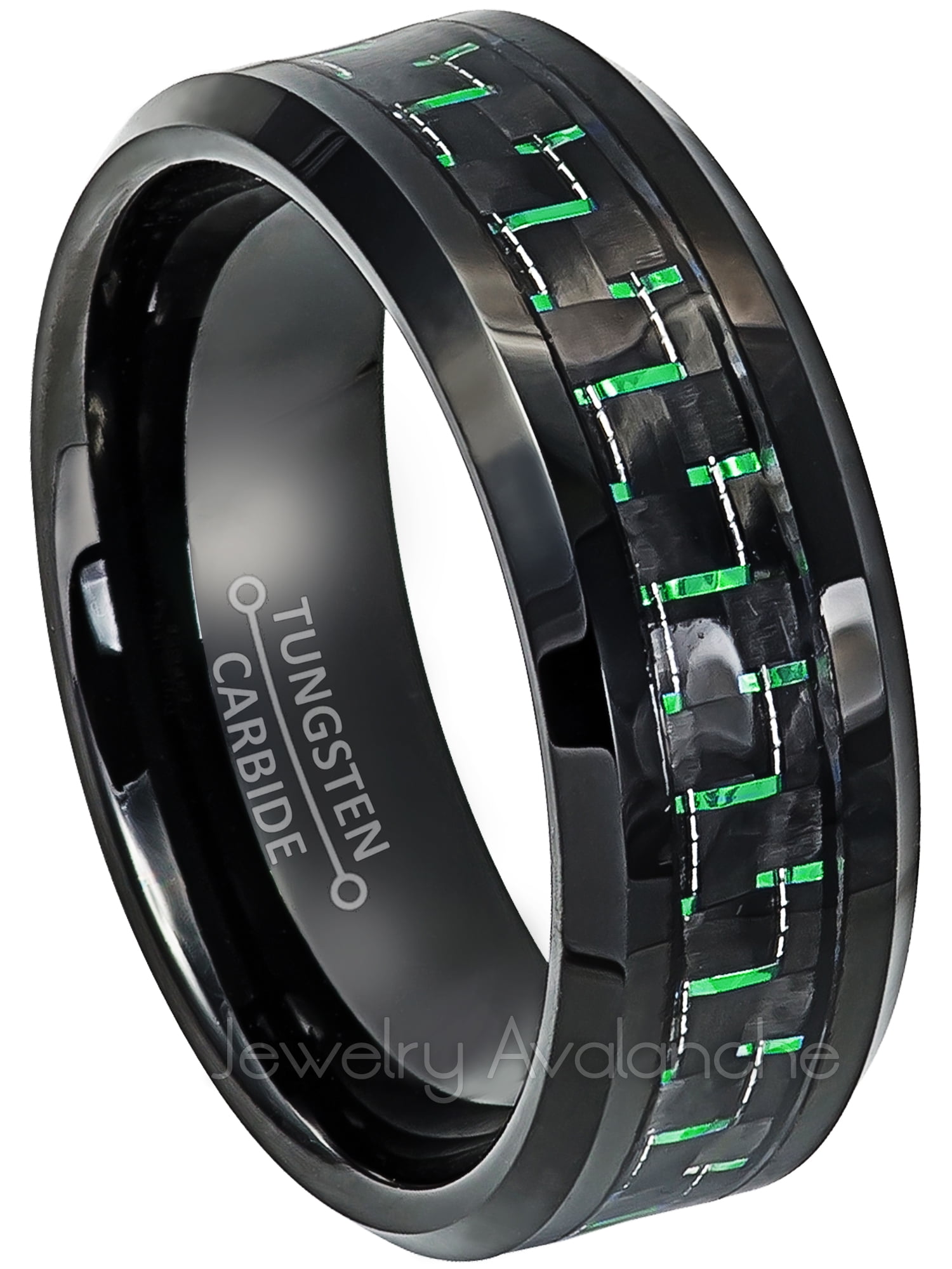 Jewelry Avalanche 8mm Beveled Cobalt Wedding Band with Carbon Fiber Inlay Hypoallergenic Comfort Fit Anniversary Ring