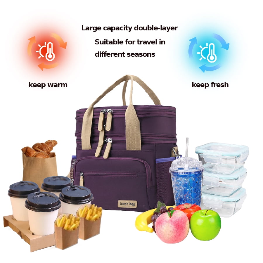 Lunch Bag for Women, Loncheras Para Mujer, Leakproof Insulated Large Lunchbox Dual Compartment Lunch Box Adult For Work Beach Picnic Hiking