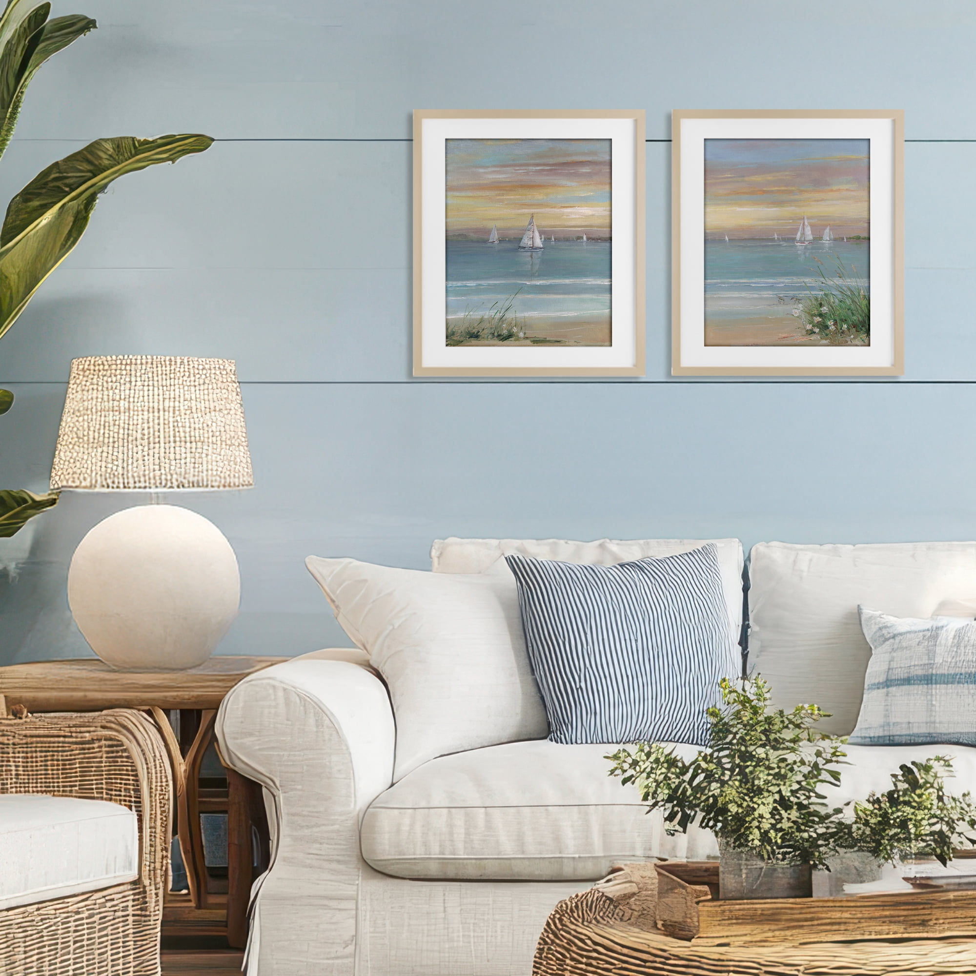 Stupell Industries Summer Shore Panorama 2 Piece Birch Framed Print Under Glass Set, design by Sally Swatland