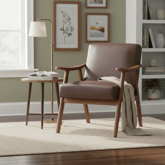 Homy Casa Mid-Century Modern Accent Armchair, Upholstered Lounge Chair with Solid Wood Frame