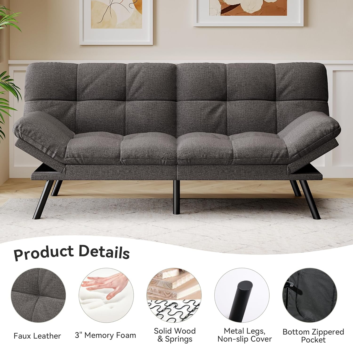 Convertible Futon Sofa Bed, 71" Comfy Loveseat Sleeper Sofa, Thicken Cushion, Comfy Velvet Twin Size Futon Couch Bed for Small Space Bedroom Dorm Office