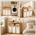 thumbnail image 2 of 3 Compartment Laundry Hamper With Shelf, 150L Large Capacity Laundry Sorter 3 Section, Laundry Hamper Basket with Shelf , Clothes Storage Organizer Cart, Pull-Out Removable And Washable Bags, Beige, 2 of 8