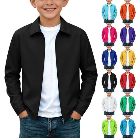 HAOTAGS Teen Boys Lightweight Long Sleeve Soft Shell Jacket (7-17) Windproof Water Resistant Outdoor Windbreaker White Size 9