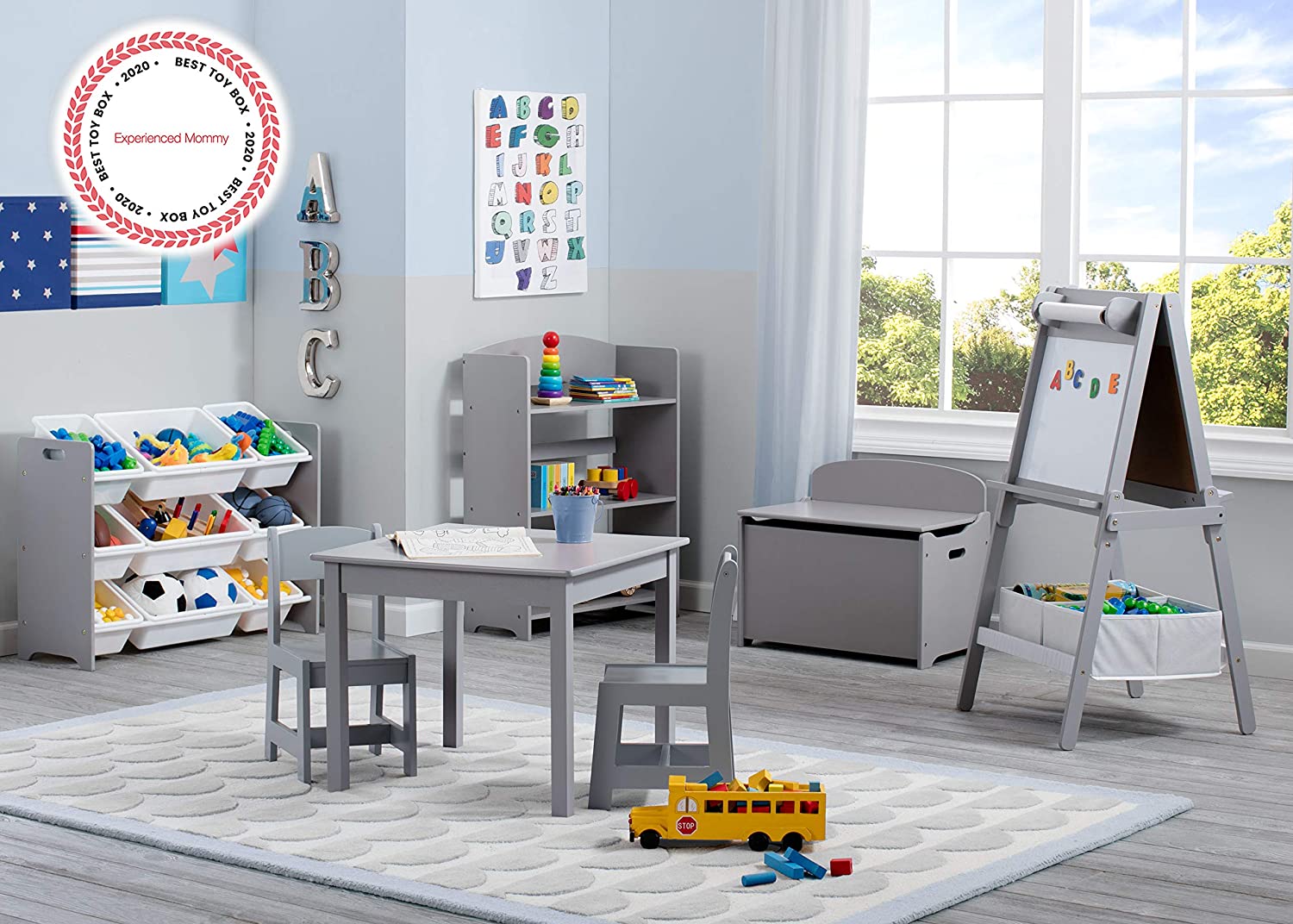 MySize Deluxe Toy Box  Sturdy Wood Storage with Safety Hinge for Kids Room Organization