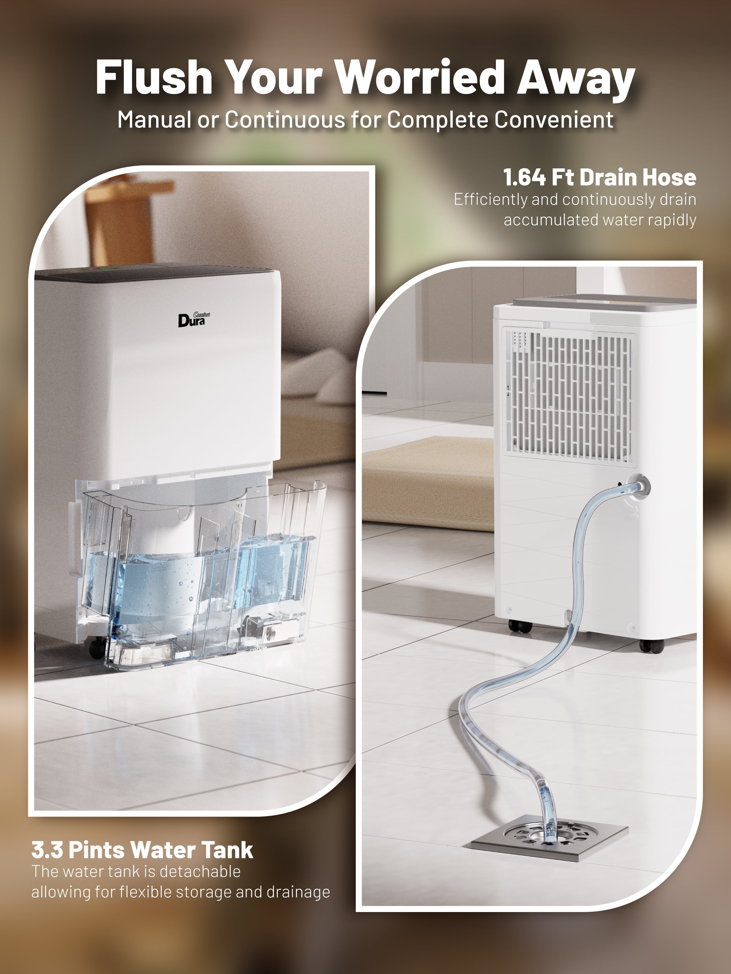 DuraComfort 8 Pint Dehumidifier for Basement and Home with Drain Hose, up to 1000 sq.ft, 24-Hour Timer (MAX 22 Pint at 95°F, 90% RH)