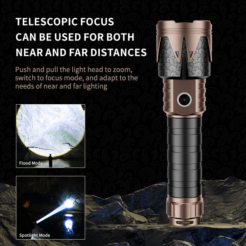SKYFIRE Compact Flashlight, a high-brightness LED flashlight, features special pattern treatment, has an extendable and zooming function, extremely long battery life, six levels of brightness adjustm