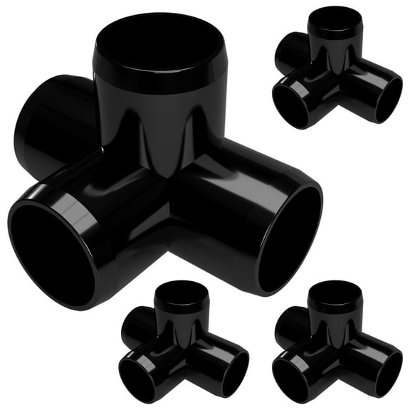 FORMUFIT PVC Fitting, 4-Way Tee Side Outlet , Furniture Grade, 1-1/4" Size, Black, 4-Pack (F1144WT-BK-4)