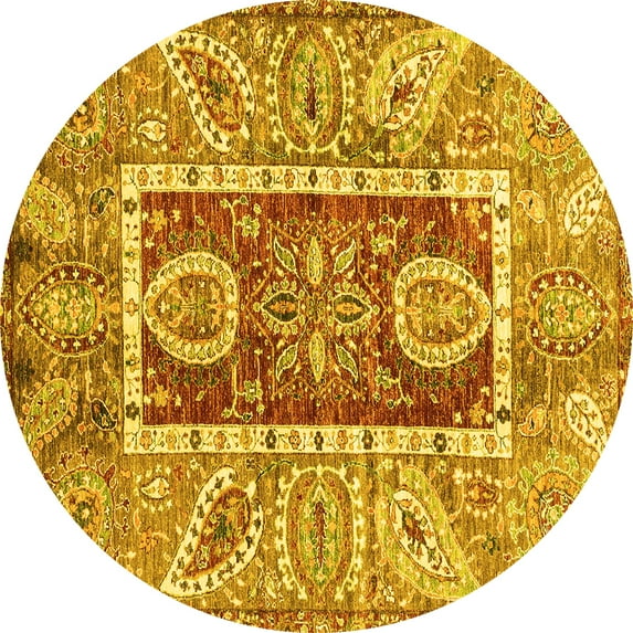 Ahgly Company Indoor Round Oriental Yellow Traditional Area Rugs, 7' Round