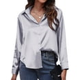 thumbnail image 1 of Innerwin Tops Lapel Neck Women Shirts Work Button Down Single Breasted Blouse Gray M, 1 of 7