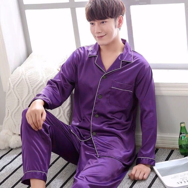 Pijamas de primavera y otoño para hombre, de manga larga, de seda fina, para verano, para jóvenes, para el hogar, traje de seda, talla grande