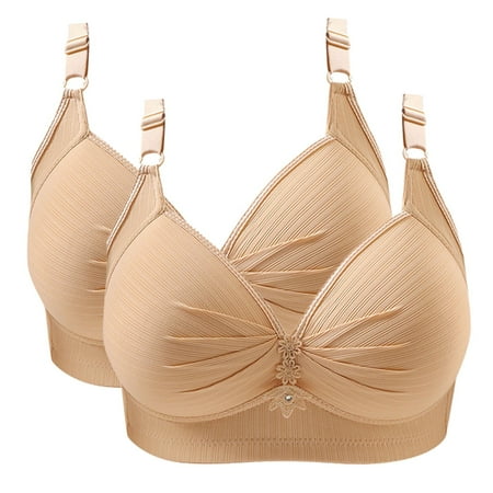 Mceream 2 Pcs Sports Bras for Women High Support Adjustable Straps No Underwire Wireless Push Up Bra Soft Support Full Coverage Bra Seamless Tshirt Bras Sexy Comfort Bralettes Plus Size Everyday Bra