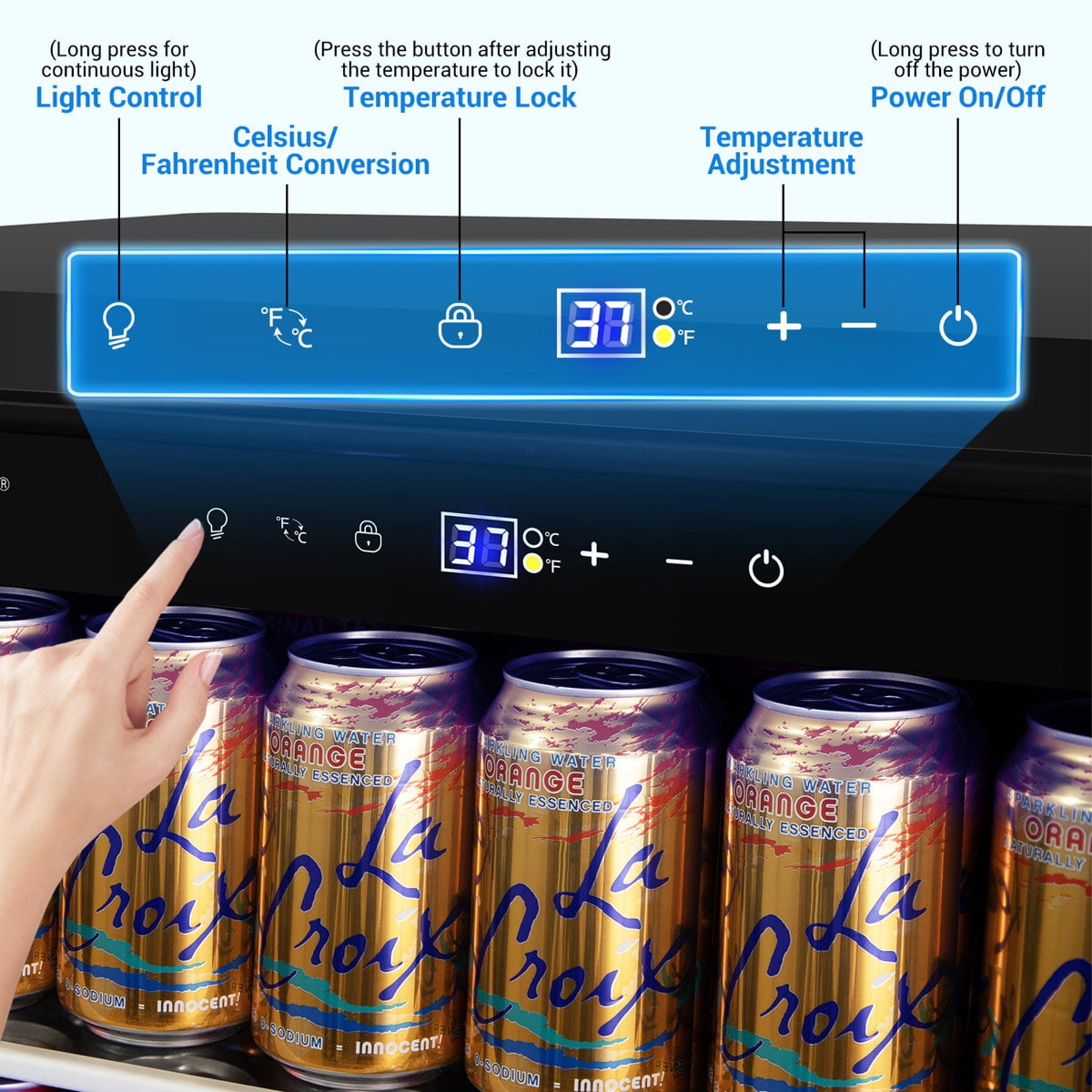 24 Inch Beverage Refrigerator Cooler, 190 Can Built-In and Freestanding with Glass Door, LED Light Safety Lock For Beer, Wine, Soda, Drinks Classic Series