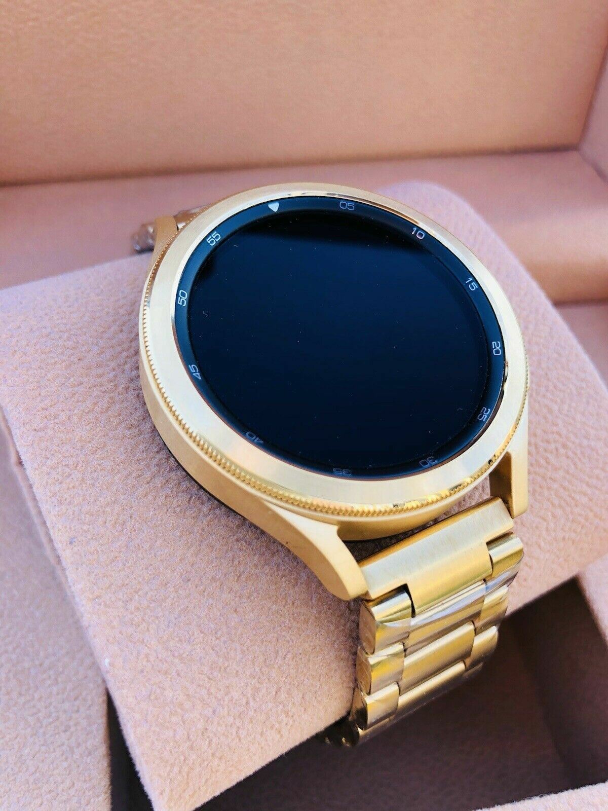 Custom 24k Gold Plated 42mm Samsung Galaxy Watch 4 POLISHED Gold Bezel Gray Band - image 4 of 11