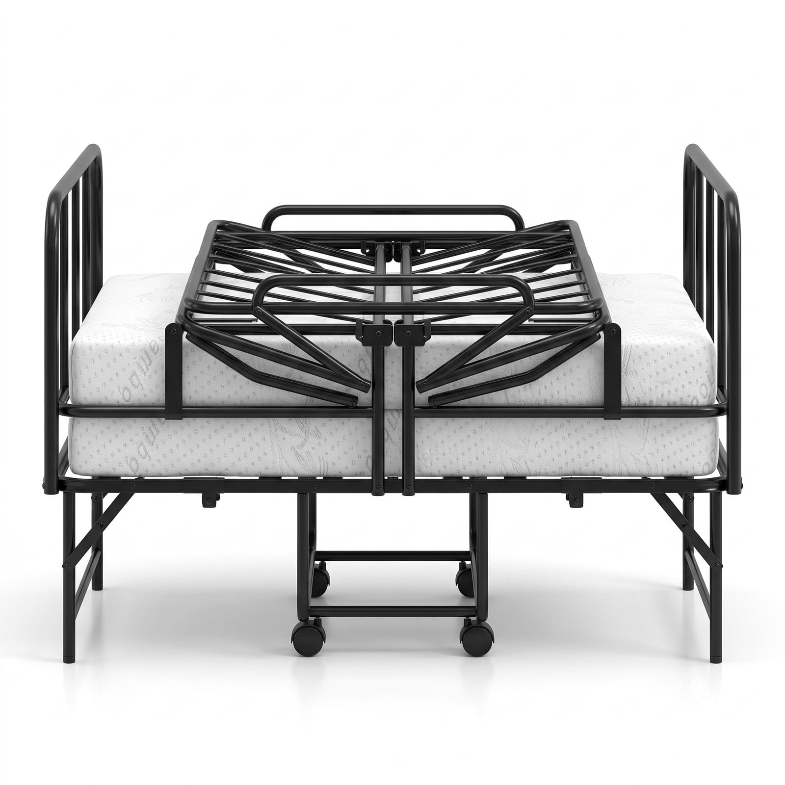 Furnibear Twin Size Folding Bed with 5 Inch Foam Mattress and Wheels for Guest Room and Apartment with Space Saving Design, Black