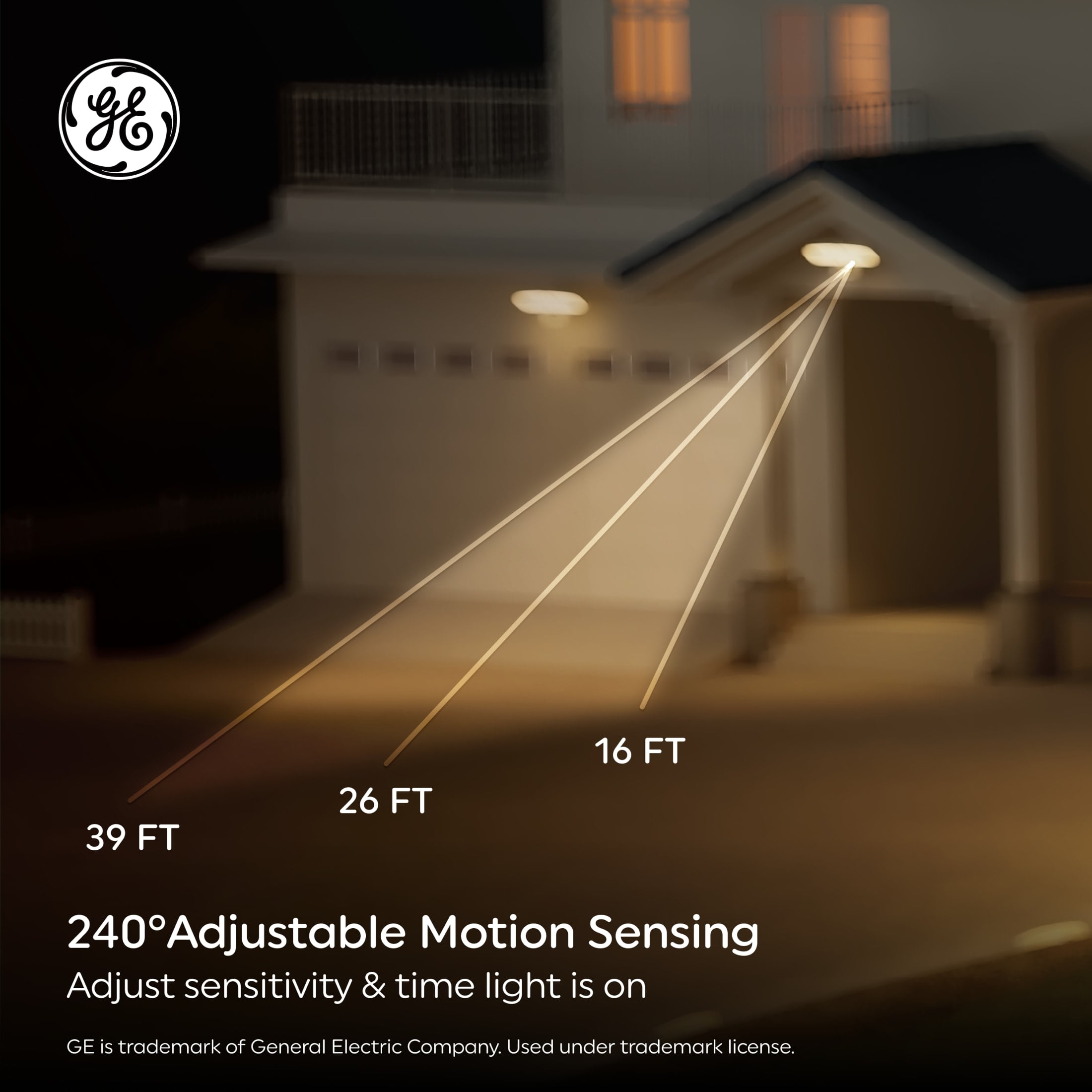 GE Outdoor Security LED Floodlights, Adjustable 2-Head Light with Motion & Dusk to Dawn Sensor, Hardwired, 3500 Lumens