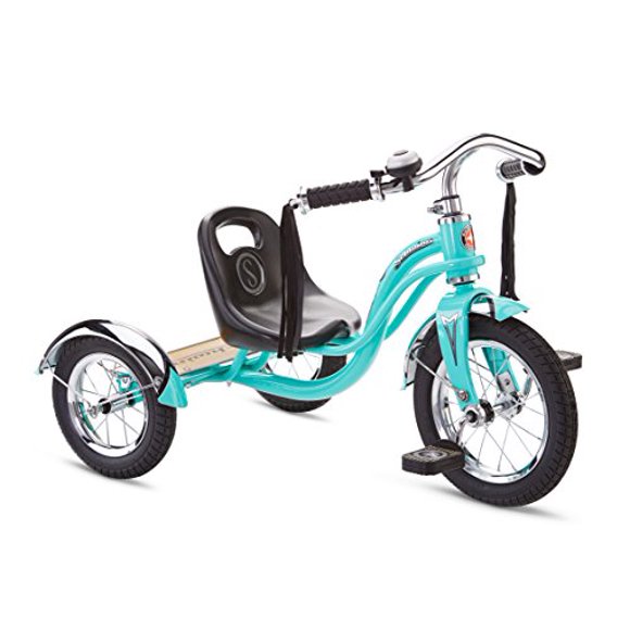 Schwinn Roadster Tricycle with Classic Bicycle Bell and Handlebar Tassels, Featuring Retro Steel Frame and Adjustable Seat